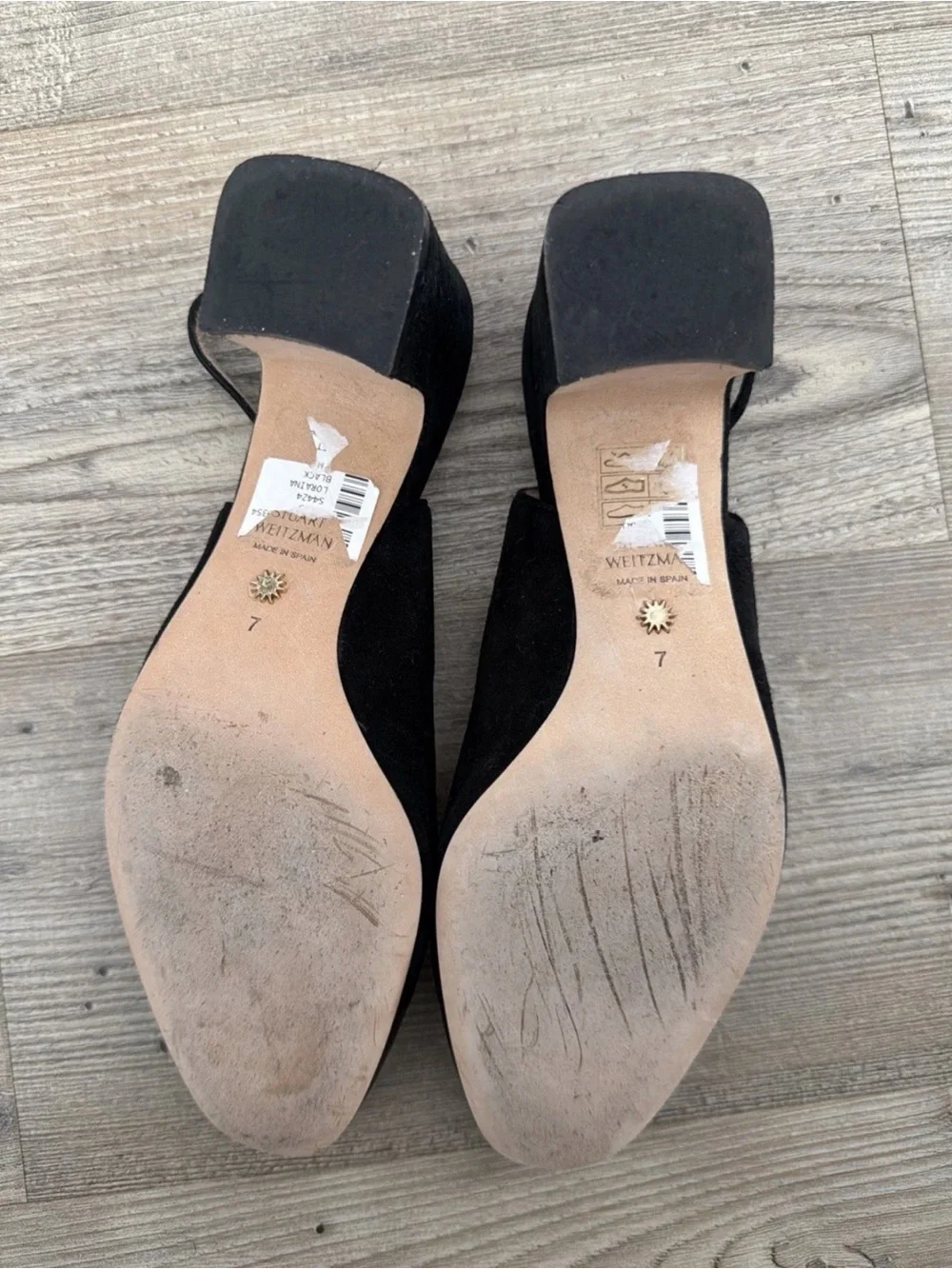 Stuart Weitzman Black Suede and Leather Cap-Toe Slingback Heels